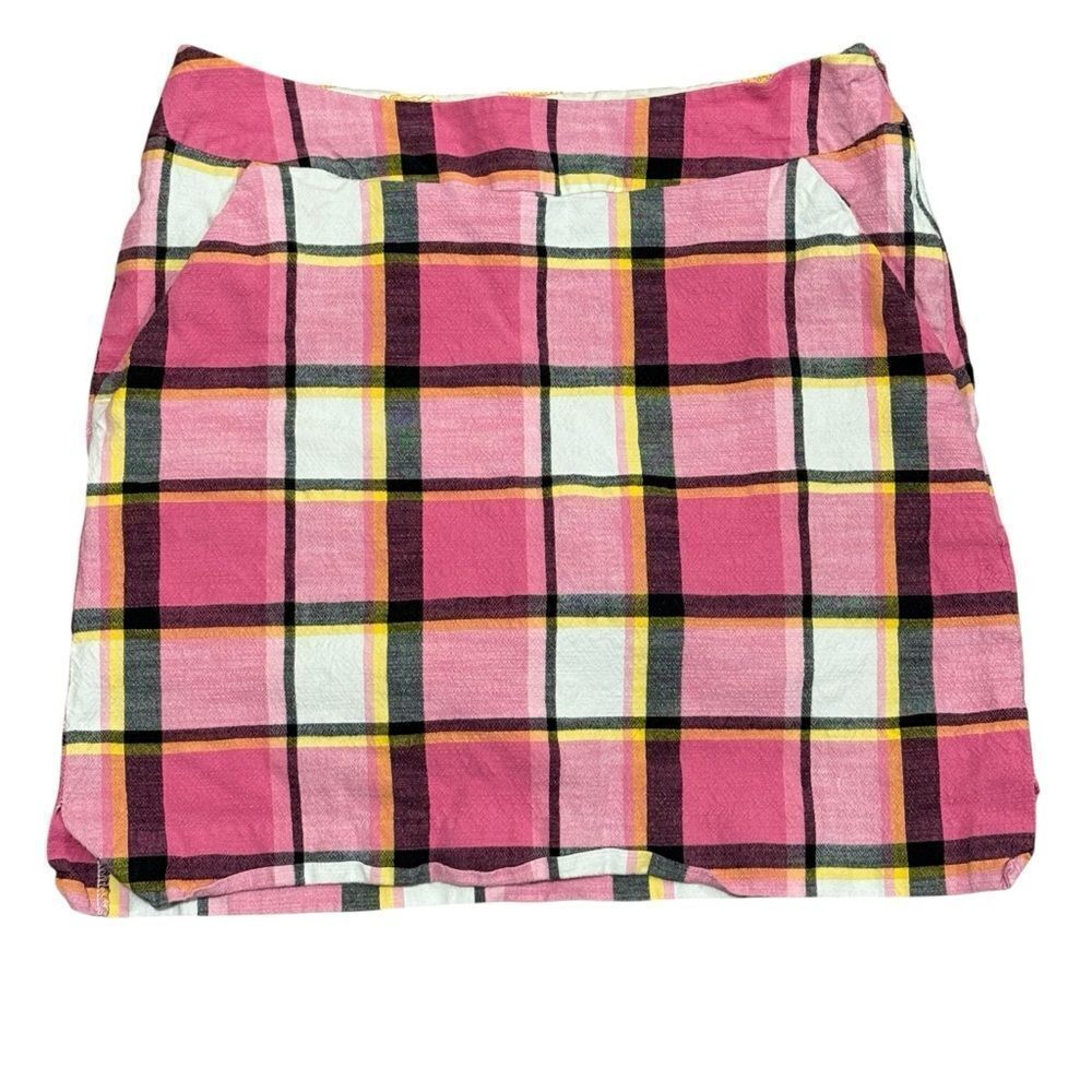 Loudmouth Girl Skort Strawberry Shake Pink Plaid Lined Pink White Yellow Black 4